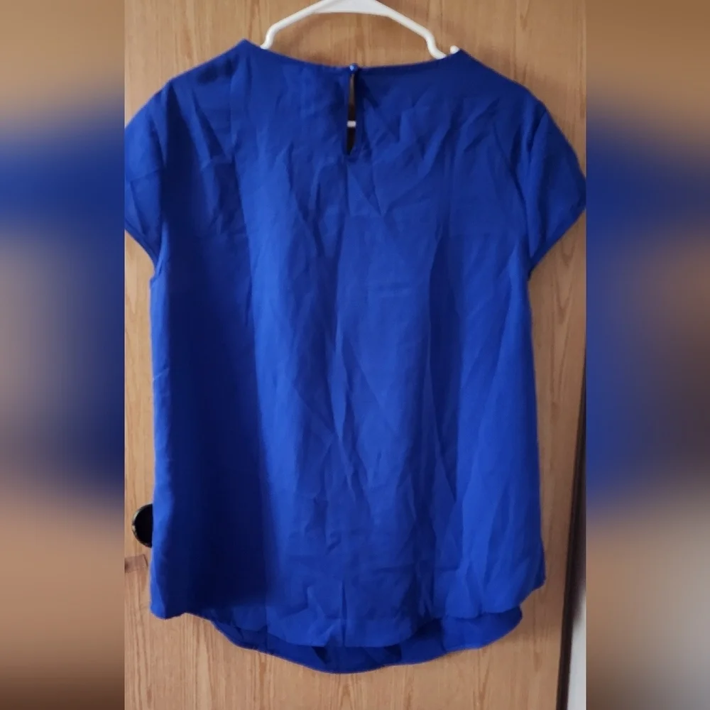 Blue Puff Sleeve Blouse with Short Sleeves - Picture 4 of 5